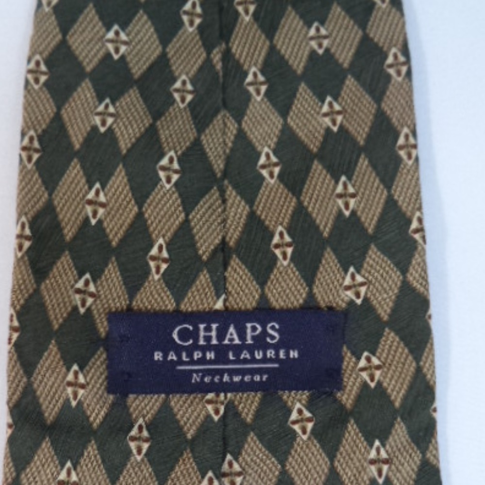 Chaps Ralph Lauren Brown Green Diamond Print Tie - Picture 1 of 5